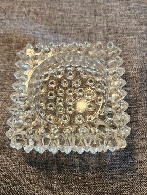 Vintage Fenton Clear Hobnail Square Salt Cellar / Tealight Holder